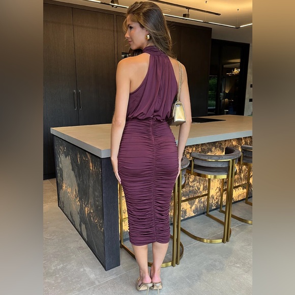 Armani Exchange Plum Burgundy Ruched Halter Midi Dress NWT Size 14 - Picture 10 of 13